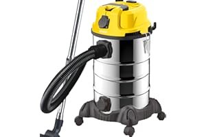 DMS Aspirapolvere industriale con 2300 Watt | Aspirapolvere a secco | Acciaio inossidabile | Funzione soffiaggio | Sistema di pulizia filtro | Senza sacchetto | Capacità 30 litri | Giallo