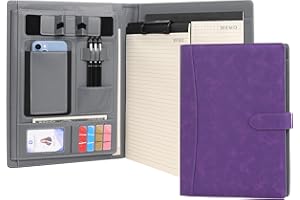 Wason Portefeuille A4 Padfolio Porte-documents en Cuir PU avec Multi-poches Bloc-notes Planchettes Amovible et Support Téléphone Tablette pour Organisateur Bureau école Voyage(Violet)