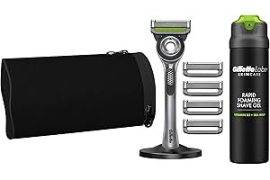 ‎GILLETTE Gillette Labs Rasierer für Männer mit Reinigungs-Element, UEFA Champions League Special Gold Edition — Inkl. 1 Gillette Nassrasierer, 5 Ersatzklingen, 1 Rasiergel 200 ml, Magnetischer Dock und Tasche