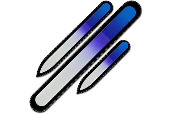 Mont Bleu Lot de 3 limes à ongles en verre coloré livrée dans un étui de velours noir, de drande taille - Lime en verre trempé fabriquée en République tchèque, garantie à vie