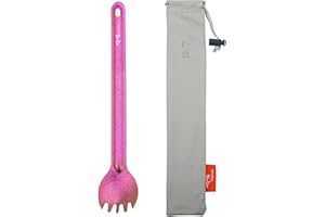 TiTo Titanium Cuillère et Fourchette à Long Manche Ultra Léger et Portable Titane Spork Cuillère Couverts avec Sac pour Camping Randonnée Pique-Nique Ustensiles Cuisine
