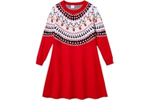 Fanient Robe tricotée de Noël pour Filles Robe Pull à Manches Longues imprimée de Noël Robe de Noël pour Filles