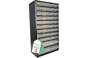 ‎RAACO raaco Kleinteilemagazin C12-40, 36 kg Last,15 x 30,6 x 55,2 cm,40 Schubladen, beschichteter Stahl, geeignet für Wandmontage, Schraubenregal mit Sortierboxen für Kleinteile für Werkstatt Ordnungssystem