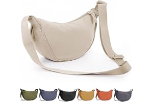 NamcheBarwa Dumpling Bags for Women, Nylon Crescent Bag Cross Body Bag with Adjustable Strap Solid Color Cross Body Bag for Travel Work School Daily Use