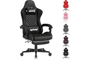 Opiesit Gaming Chair, Computer Chairs for Adults, Ergonomic Office Chair with Pocket Spring Cushion, PU Leather Breathable Video Game Chair, Linkage Armrest and Footrest Game Chairs (Black)