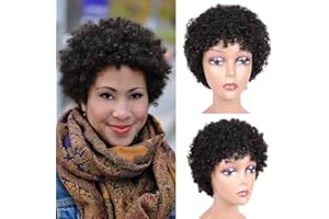 IFLY Perruque Bresilienne Courte Bouclée Afro Femme Vrai Cheveux Naturelle Perruques de Cheveux Humains en Pour Femmes Noires Perruques Cheveux remy 6 Pouces
