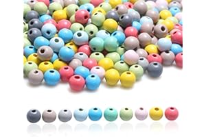 TOPTAN 10 mm Holzperlen, 300 farbige Holzperlen mit 3 mm Loch für Bastelarbeiten/Schmuckherstellung, bemalte runde Holzperlen für Kinderhandwerk, 10 Farben