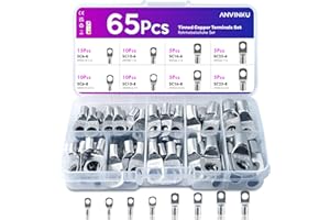 ANVINKU 65 Pcs Battery Terminal Connectors Set, 8 Type Battery Terminals, Battery Cable Connectors, Heavy Duty Copper Crimp Connectors, SC Ring Crimps Terminals, Cable Lugs for Boat & Car