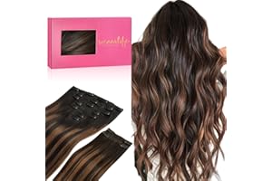 WENNALIFE Extension Capelli Veri Umani con Clip, 150g 9Pezzi 35cm Nero Naturale Misto Marrone Remy