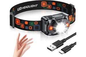 Rolgno Torcia Frontale LED Ricaricabile, [Ultra Luminosa] Lampada Frontale con Sensore di Movimento, 6 Modalità di Illuminazione & Impermeabile IPX4, 15H Autonomia per Corsa Notturna, Campeggio, Pesca