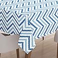 Encasa XO Homes Printed Rectangular Table Cloth 7.5 Ft For 6 To 8 Seater Dining Table, 100% Silky Polyester, Machine Wash To Remove Food Stains, Non-Fading, Non-Shrinking-Chevron 1 Blue
