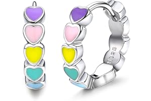 JeweBella Pequeños Pendientes Aro Plata de Ley 925 para Mujer Niñas Pendientes Aros Estrella Corazón Antialérgicos Cartílago Pendiente de Aro Joyas Regalos para Mujer y Niñas