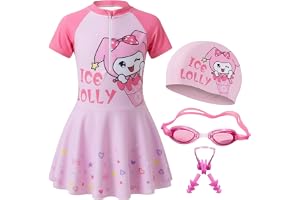 JMT Wear Girls Swimwear Set with Swimsuit, Anti-Fog UV Swim Goggles, Silicone Swim Cap, Ear Plugs & Nose Clip | Kids Swimming Costume for Girls | Pool, Beach & Water Sports