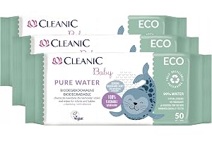 Cleanic Baby ECO Flushable Wet Wipes for Infants and Babies, Pure Water - 50 Wipes (Pack of 3, 150 Wipes) |With added Allantoin | Hypoallergenic | pH Neutral | Fragrance-Free | Dermatologically Tested