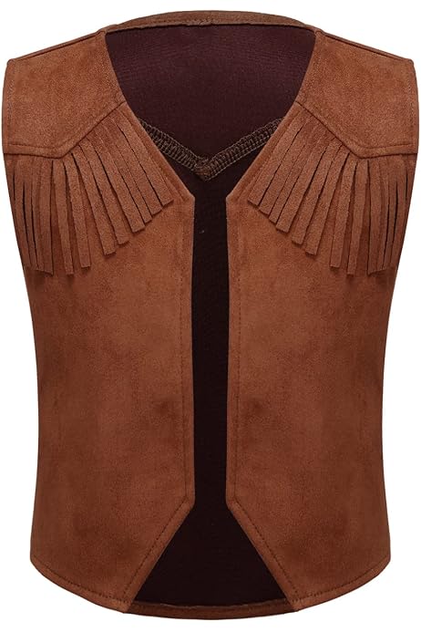 Abbigliamento Tema Cowboy Per Ragazzi Gilet Cowboy Per Bambini In Pelle Scamosciata - Stile Western Retrò Con Scollo A V - Costume Carnevale E Occasioni Speciali Cowboy Gilet - 2