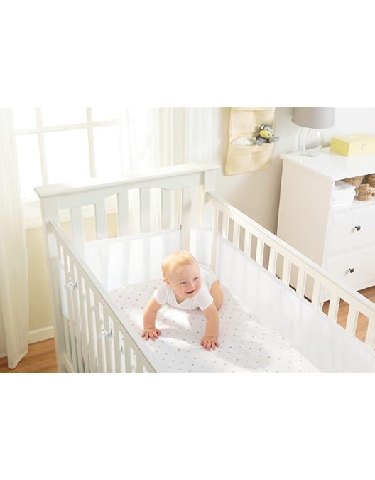 BreathableBaby, Klassieke 3 mm ademende mesh-voering voor kinderbedjes met matras van 120 x 60 cm of 140 x 70 cm, roze wolken, 4 zijden, niet- gewatteerde eenlaagse bedomranding alternatief