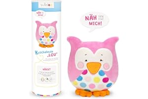 kullaloo - Nähset / Stoffpaket zum Selber machen: Kuscheltier Eule Lou“ in rosa/pink mit Retro Dots 2016 inkl. Schnittmuster und Nähanleitung (DE/EN)