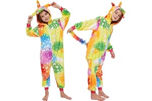 JONRRYIN Kostüm Kinder Pyjama, Kostüm Onesie Jumpsuit mit Kapuze, Kinder Einhorn Onesie, Mädchen Jumpsuit Overall Onesie Schlafanzug, Tier Schlafoverall Kuschelig Cosplay Karneval Party Halloween