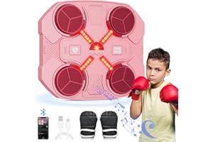 BUBA TOYS Macchina da Boxe Musicale, Music Boxing Machine Bluetooth Ricaricabile da Montare a Muro con 3 Livelli di velocità, Guanti, Luci Colorate, Cuscinetti da Boxe, Regalo per Ragazzi e Ragazze (Rosa)