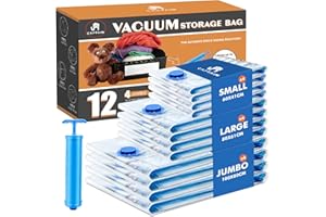 CaptainFive Bolsas Vacio Ropa 12 Piezas 4*100x80cm + 4*80x61cm + 4*60x41cm, Bolsas de Almacenaje al Vacio con Bomba para Viajes, Bolsas para Guardar Ropa, Ropa de Cama, Edredones, Almohadas, Mantas