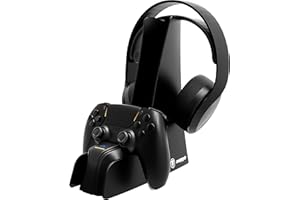 snakebyte DUALCHARGE & HEADSET STAND 5 - czarna - Stacja ładująca dla kontrolerów PlayStation 5 DualSense i zestawów słuchawkowych Wireless, szybkie ładowanie akcesoriów PS5