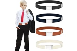 PKCHYE 4 Pezzi Cintura Bambino Cintura Ragazzo Cintura Bambina Cintura Regolabile con Fibbia Elastica Regolabile (Nero, Bianco, Blu scuro, Marrone)