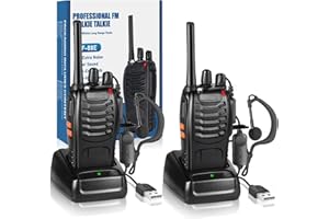 JUAUO Walkie Talkie Profesionales, USB Recargables 1500mAh, 16 Canales CTCSS DCS, PMR 446 Radiocomunicación con el Auricular Incorporado Antorcha de LED, VOX - 1 Pare Negro BF-88E
