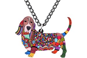 DUOWEI Acrylic Unique Floral Standing Basset Hound Necklace Cute Dog Pendant Jewelry Collection Gifts for Women Girls Multicolor