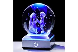 Movdyka Crystal 3D Wedding Couple and Stars Ball 3.15in with LED Lights Gifts for Bride and Groom Decorative Glass Ornaments Sweet Newlyweds Engraving Married Anniversary Presents for Partner