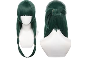 MAYSUWELL Cosplay-Perücke für Frauen, grünes langes gerades geflochtenes Hochsteckhaar aus synthetischem Stoff für Anime Comic Con, Anime Cosplay Show, Halloween