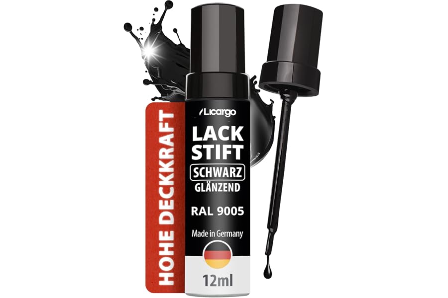 LICARGO Lackstift Schwarz Glänzend für kleine Kratzer & Steinschläge | Mit Präzisem Pinsel – Hohe Deckkraft, schnelle Trocknu