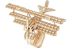 Rolife Woodcraft Zestaw klocków 3D, drewniane puzzle, zestaw "zrób to sam", zabawka na prezent dla dzieci, młodzieży i dorosłych (Airplane)