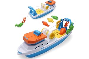 Toyland® 40cm (16") Färgglad Fiskebåt med Rörliga Dörrar, Fiskekrok och 4 Plastfiskar - Flytande Vattenleksak för Barn - Pool och Badleksaker - Från 3 År +
