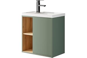 UEV Mobile Bagno con Lavabo in Resina, Mobiletto Bagno Sospeso con Unico Design e Praticità, Motivo a Righe Verticali, 50,5 x 30 x 50 cm, Verde