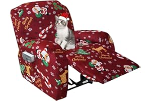 Jaotto Copripoltrona Relax Natalizia Reclinabile Fodere Copripoltrona 1 Posto per Natale Universale Copripoltrona Relax Reclinabile con Tasche Lavabile Xmas Coperture per Divano da Massaggio,Ladro