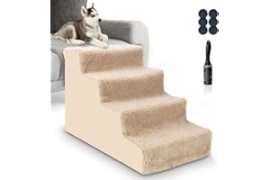 Myiosus Escalier pour Chien, Rampe pour Chiens 4 Marches avec Housse en Tissu, Escaliers pour Animaux Amovible et Lavable pour Lits de Haute et Canapé (Blanc)