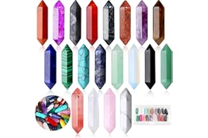 SaiXuan 20 Stück Sechseckige Edelsteine，Natürliche Kristalle zur Chakren-Ausrichtung, Meditation & Energieheilung, Mit Amethyst, Obsidian, Tigerauge für Spirituelle Deko & DIY-Schmuck