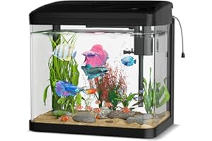 GuKKK Aquarium Complet,Aquariums Poisson Rouge,Aquarium en Verre avec éclairage LED, Pompe et Filtre, Micro Paysage, Bureau, Aquariums Panoramique, Décoration de Table pour Bureau (15L)