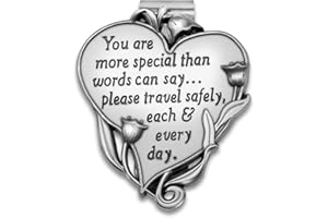 FORFINE Heart-Shaped Visor Clip Car Visor Medal Accessories Bless Driving Safety Prayer Gift for Parent, Family, Friend, Teen, New and Old Driver (Silver)