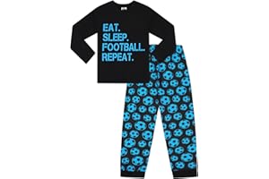 ThePyjamaFactory Boys Eat Sleep Football Repeat Long Cotton Pyjamas Blue Unisex