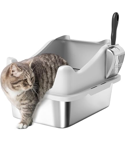 XL Roestvrijstalen Kattenbak – 50x35x24 Cm, 30 Liter, Hoge Rand, Lekvrij, Met Schep, Voor Grote Katten