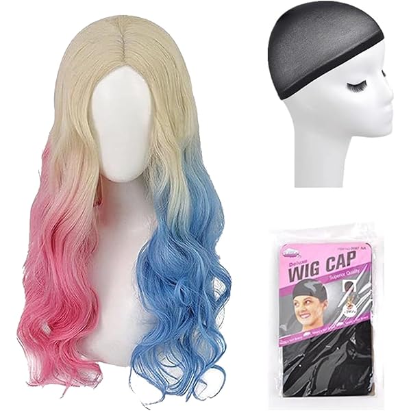 Quinn Cosplay Perücke - Blau/Pink Doppelschwanz Lace Front Synthetik