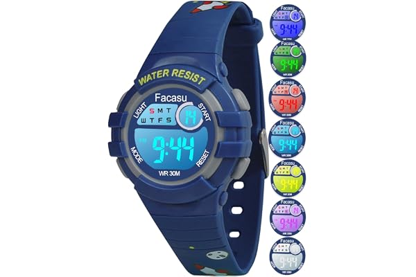 Facasu Barnklocka, digital flicka, pojkar, vattentät barnklocka, färgglad ljus, utomhussport, armbandsur för barn, enkel avläsning, inställning av tiden med stoppwatch, larm för barn 4–8