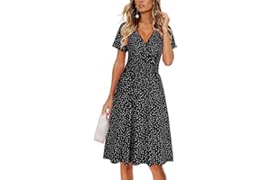 OUGES Women's Summer Midi Dress V-Neck Long/Short Sleeve Floral Ladies Spring Dress with Pockets