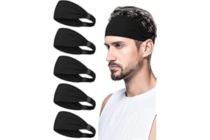 AWUMBUK Sport Stirnband Herren 5 Pcs Schweißband Stirn, Stretchy Haarband Schweißabsorption Atmungsaktiv Haarreif Männer Geeignet Für Bewegung, Fitness, Laufen