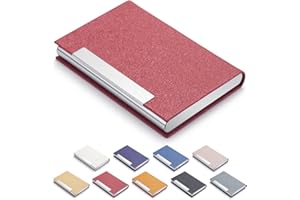 MAZYPO Etui na wizytówki, skóra PU, etui na karty dla mężczyzn i kobiet, stal nierdzewna, etui na wizytówki, portfel na karty kredytowe, wąskie, metalowe etui na karty z zamknięciem magnetycznym., Czerwony