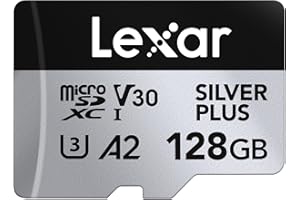 Lexar Silver Plus 128GB Micro SD Card up to 205 MB/s, MicroSDXC UHS-I Flash Memory Card with Adapter, C10, U3, A2, V30, Full HD, 4K UHD, High Speed TF Card for Drone, Action Camera, Handheld Consoles