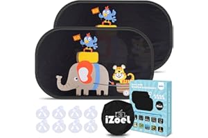 iZoeL Car Sun Shade for Baby Kids 2 PCS Static Cling Side Window Car Animals Cars Rear Sunshades Universal with 8 Suction Cups and Storage Bag - Sun Glare and UV Rays Protection