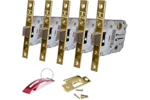 BRICOLEMAR Picaporte Unificado 2004U Puertas Madera + Llavero Destapador de Regalo (5 Unidades, Latonado Frente Recto)