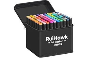 RuiHawk Pennarelli, Marcatore 80 Colori Doppia Punta, Pantoni Pennarelli ad Alcool Professionali con Borsa e Distanziatore, Adatti per Sketch, Colorare, Illustrazioni, Disegnare, Anime